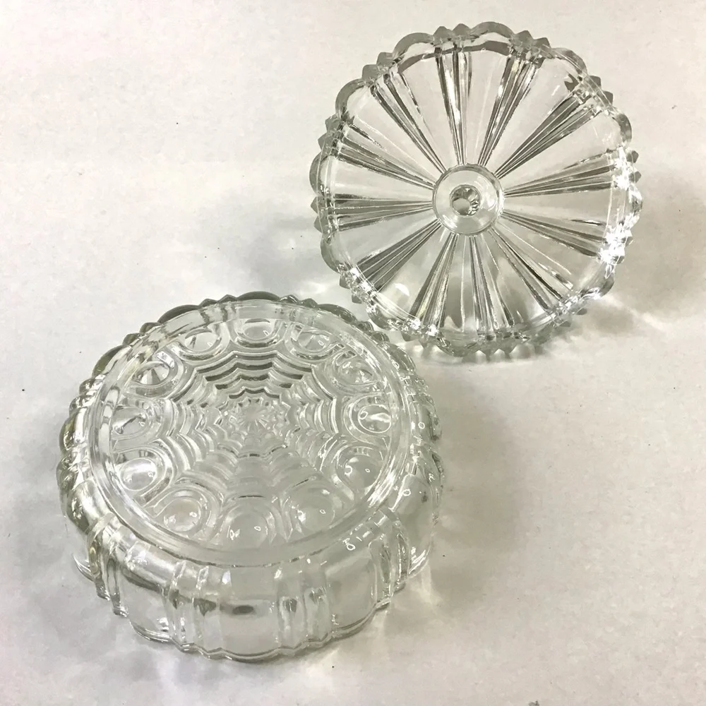 Vintage Anchor Hocking Old Cafe Clear Depression Glass Candy Dish with Lid 7”